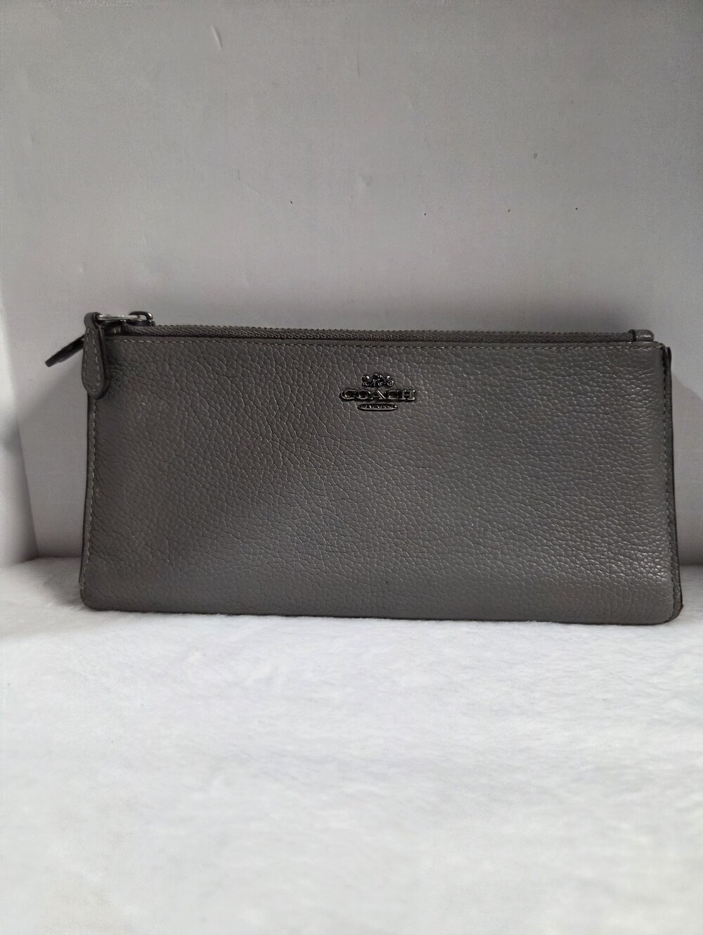 Coach Pebbled Leather Zip Wallet in Gray